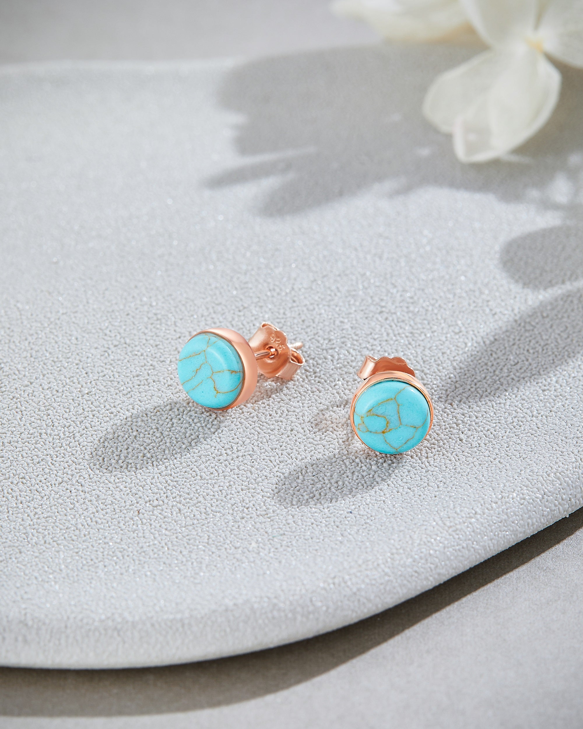 7MM Turquoise Gemstone Dome Button Stud Earrings Sterling Silver