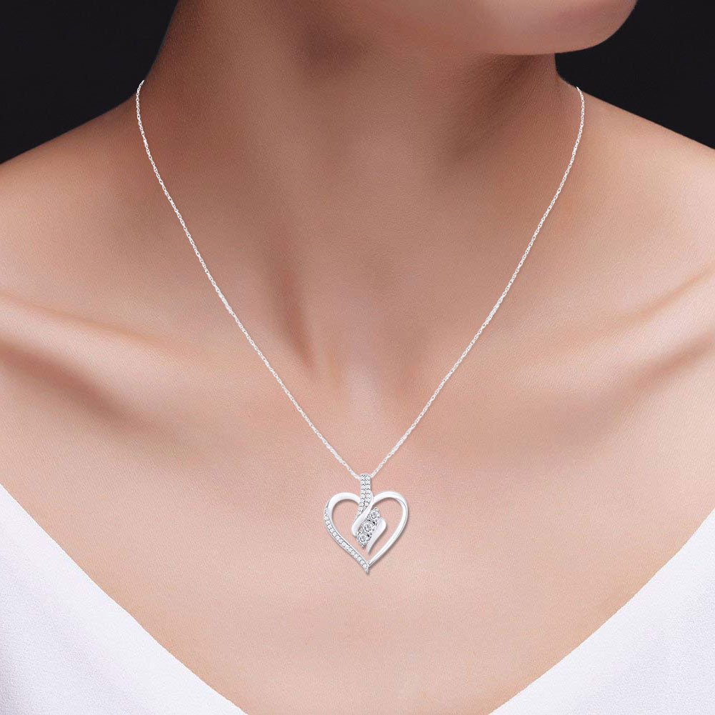 3 Stone Swirl Heart Lab Grown Diamond Pendant Necklace
